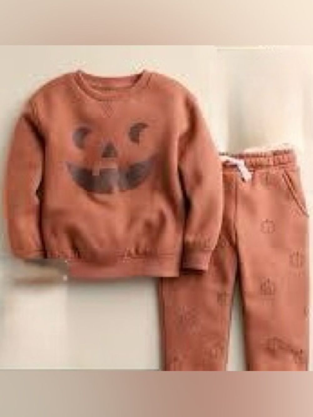 NWT New Little Co Kids Pumpkin Face Sweatshirt & Jogger Set Orange 10 Unisex